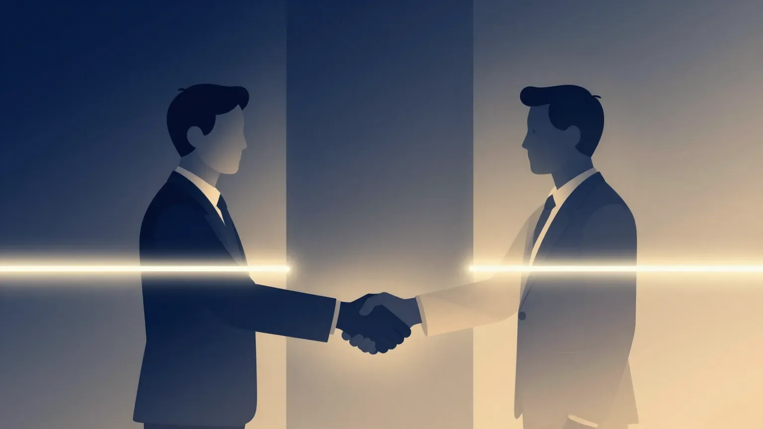 Abstract illustration of two agents negotiating across a glowing boundary line