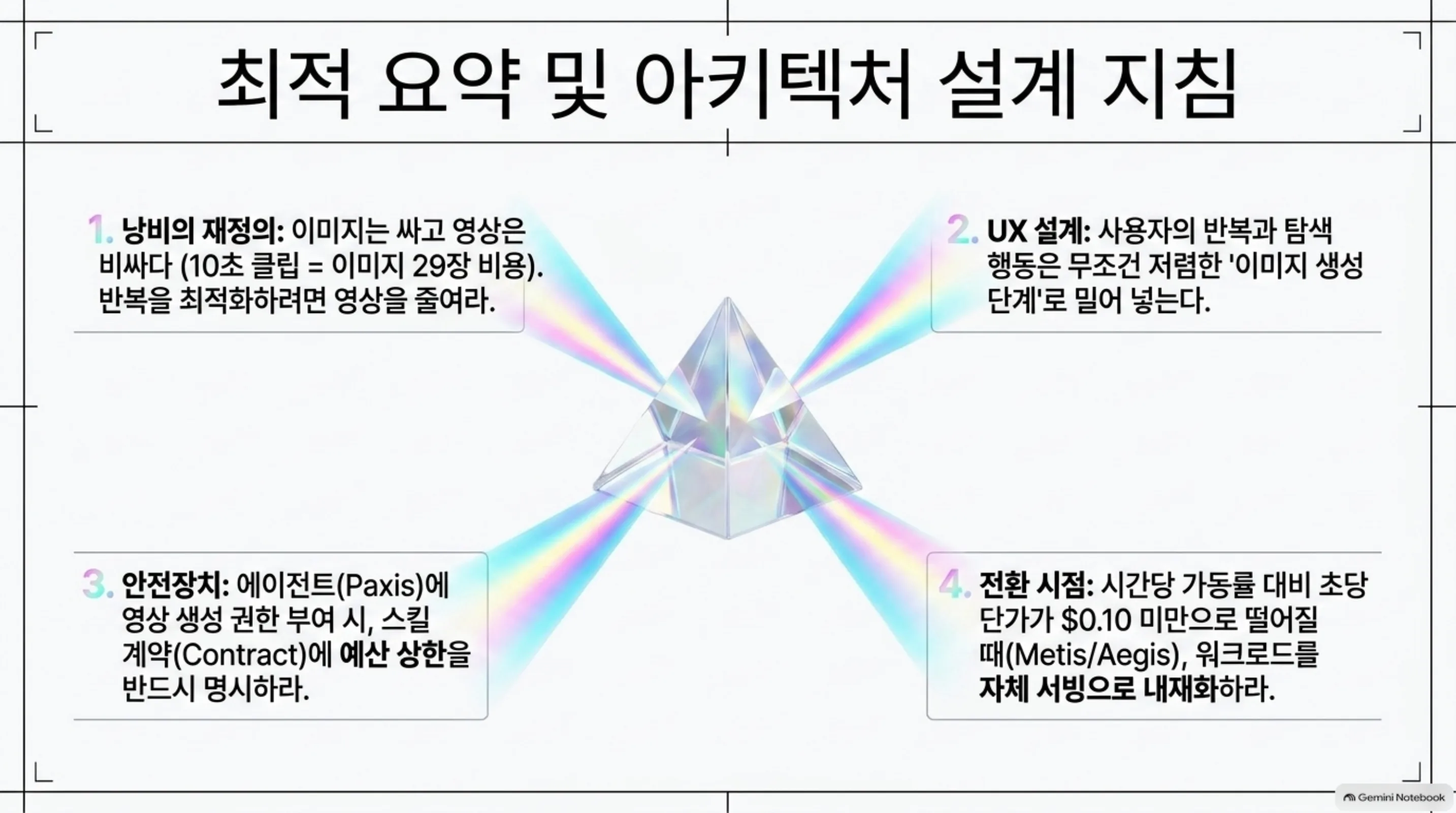 반복은 이미지 단계로, 상한은 스킬 계약으로, 전환 시점은 초당 단가로 정리한 설계 지침