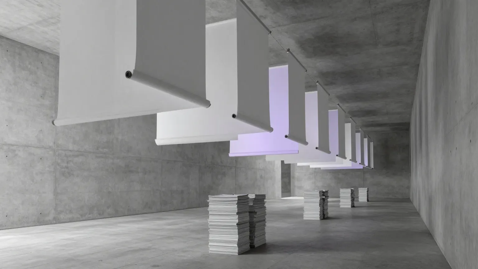 An abstract archive of concrete structures and server racks, the pre-submission review era