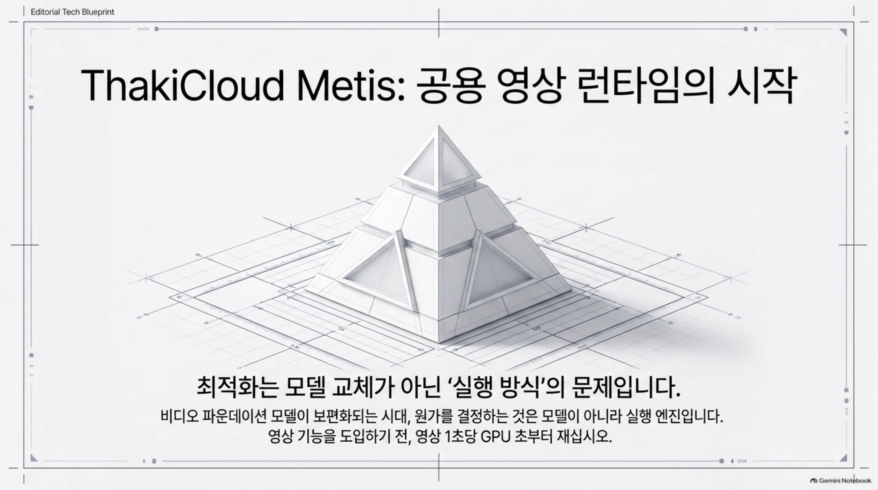 공용 영상 런타임을 바닥에 두고 그 위에 모델이 올라가는 구조를 피라미드로 표현한 결론 이미지