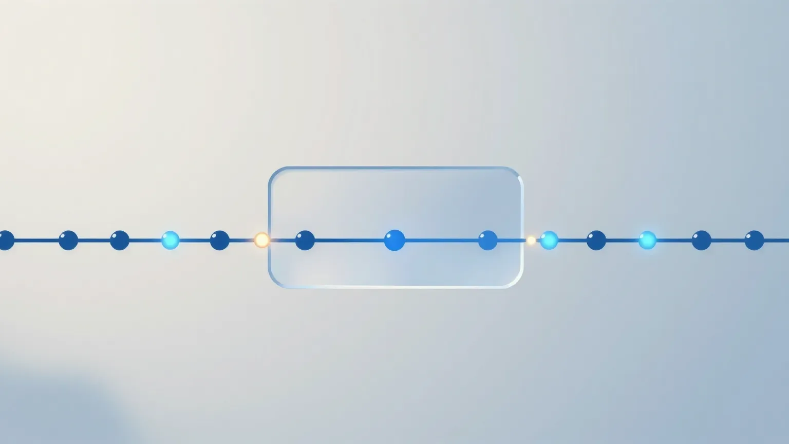 Abstract image of a translucent state record floating above a long chain of execution nodes