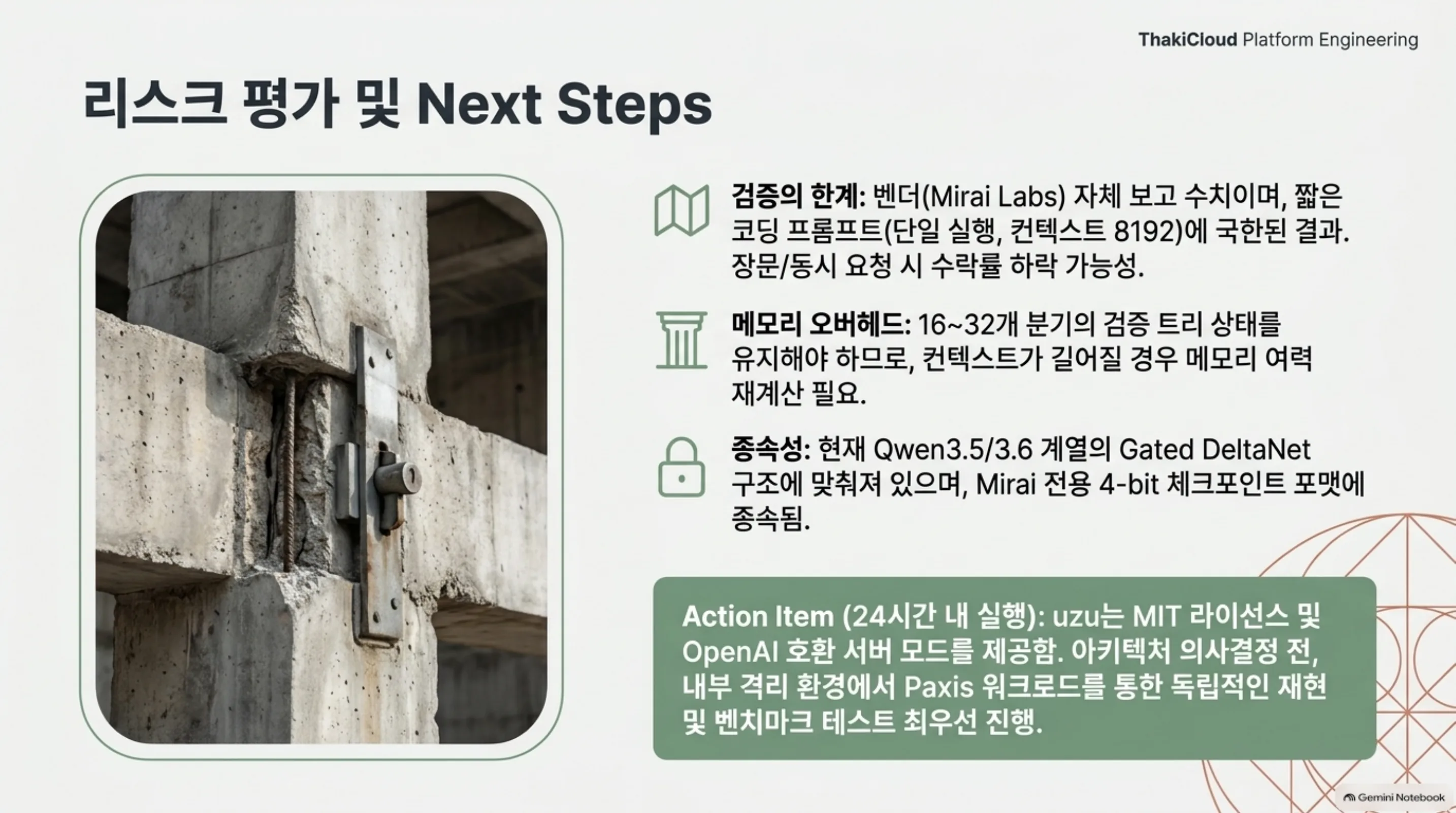 검증 한계, 메모리 오버헤드, 모델 종속성과 24시간 내 재현 액션 아이템