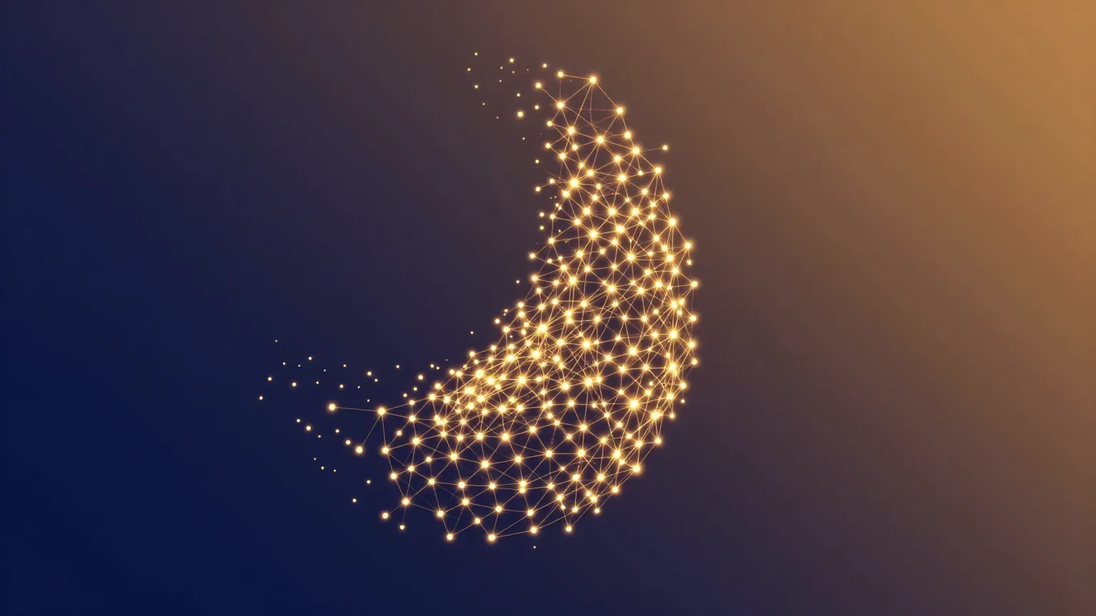 An abstract lattice of glowing nodes compounding into a dense, reusable structure