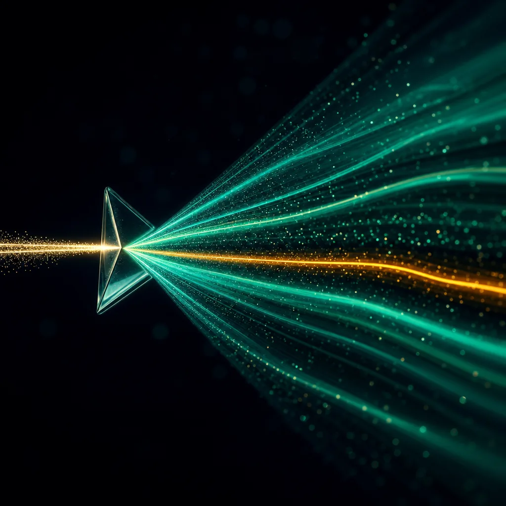 Abstract image of a task flow passing through a prism and splitting into multiple cost lanes