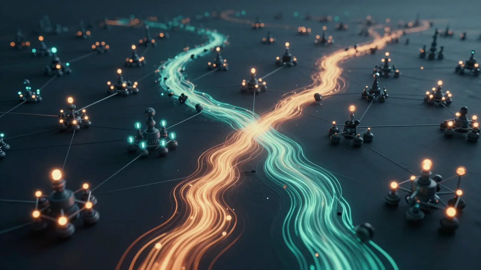 Conceptual image showing token flows being redistributed across multiple model nodes