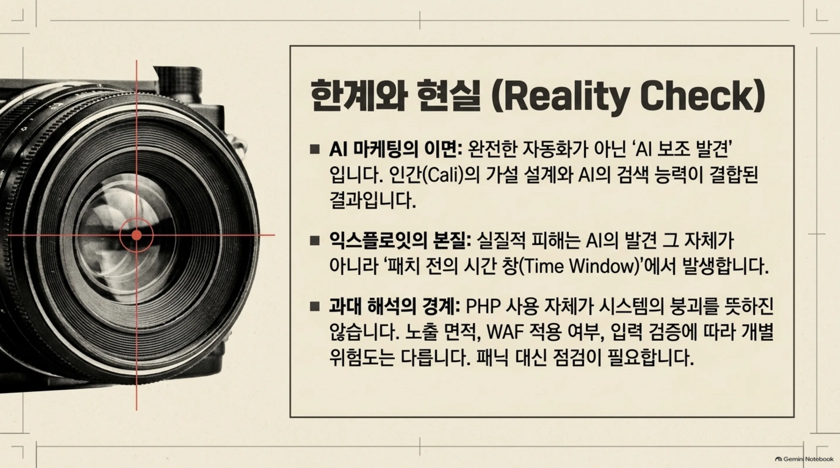 사건 서사의 한계와 현실을 정리한 슬라이드