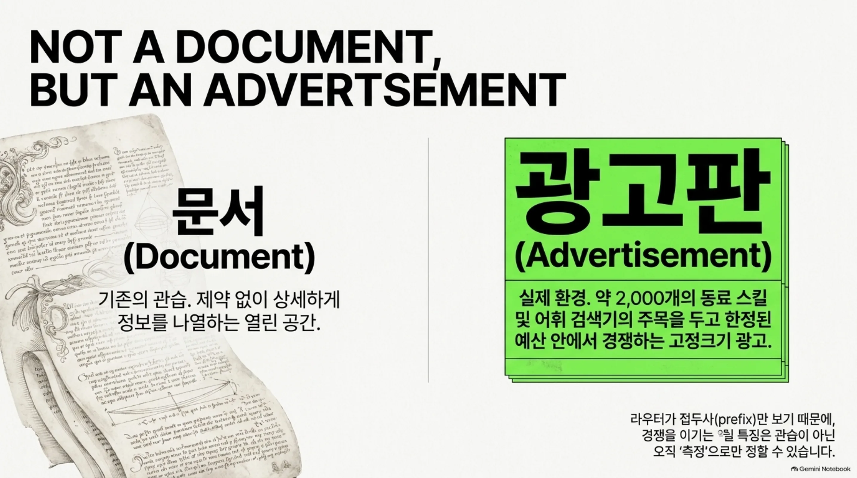 문서와 광고판을 대비한 슬라이드