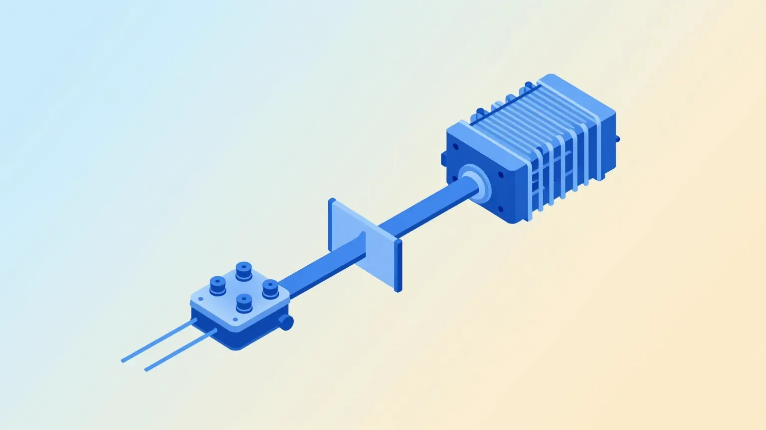 Isometric illustration of a data stream splitting at a gate toward a small engine and a large engine