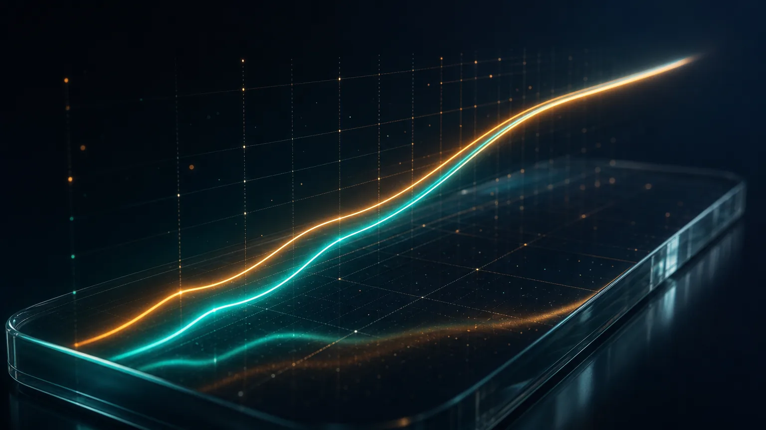 Two performance curves converging into nearly the same line, abstract visual