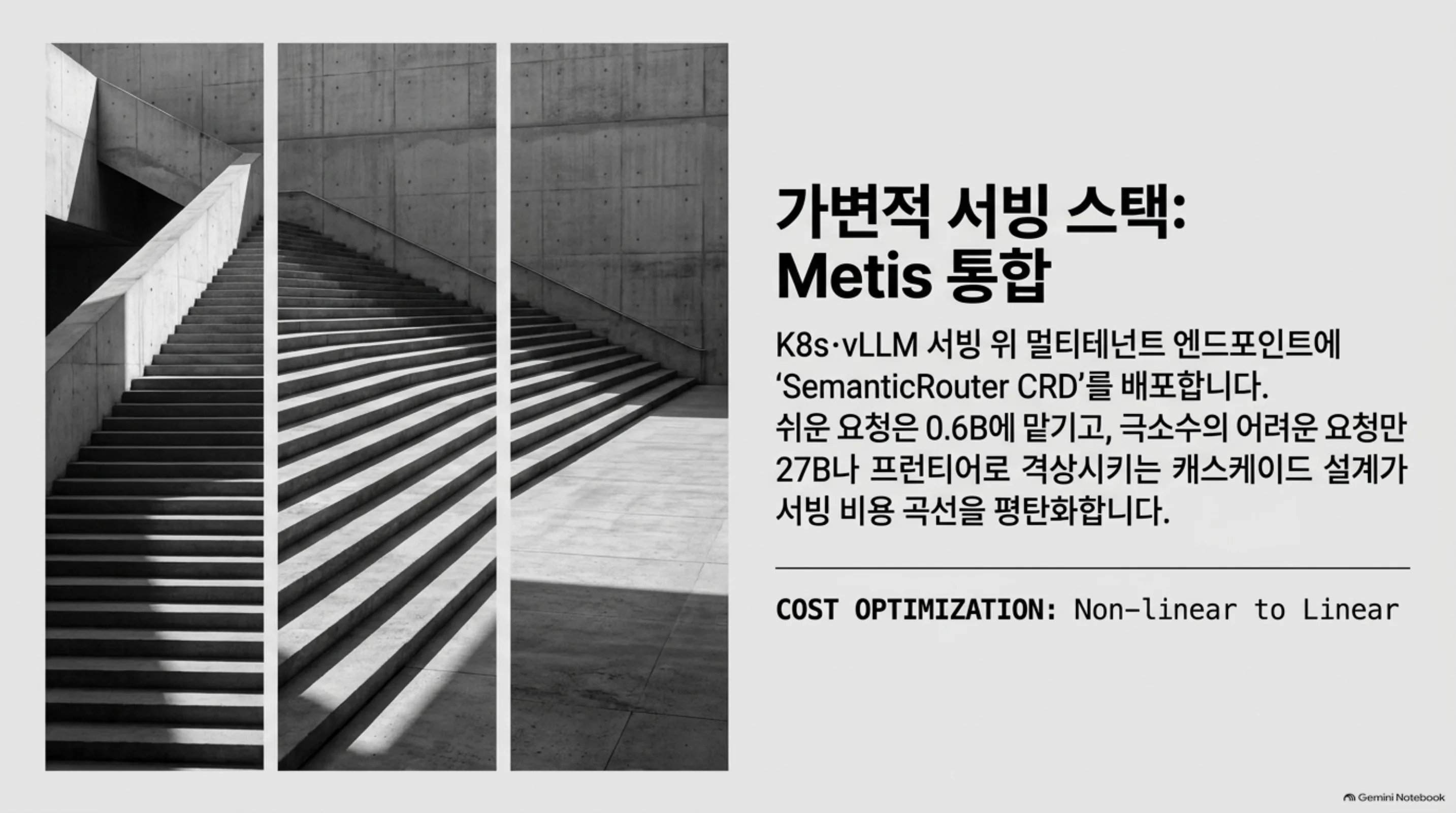 vllm-sr-decision-2-0 슬라이드: 가변적 서빙 스택, Metis 통합